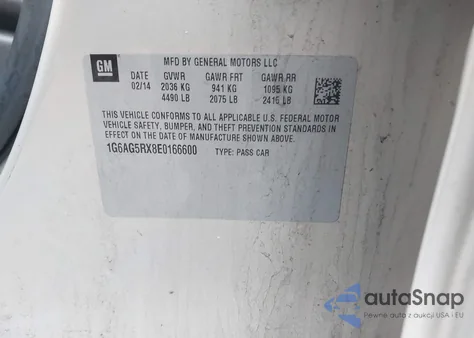 2014 Cadillac Ats Standard z USA, uszkodzony, nr VIN 1G6AG5RX8E0166600